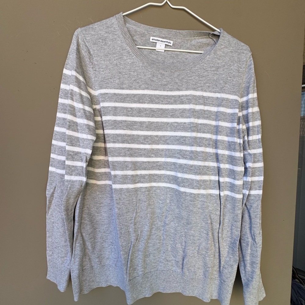 Amazon Essentials Gray and White Striped Sweater